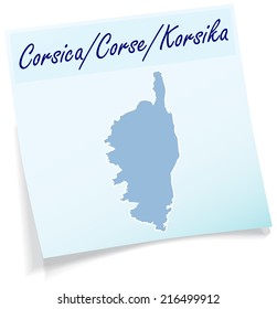 Map of corsica as sticky note in blue