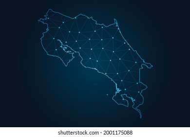 Map of costa Rica , Abstract mash line and point scales on dark background for your web site design map logo, app, ui,Travel. Vector illustration eps 10.