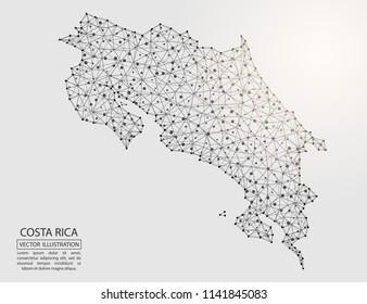 A map of Costa Rica consisting of 3D triangles, lines, points, and connections. Vector illustration of the EPS 10.