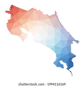 Map of Costa Rica. Low poly illustration of the country. Geometric design with stripes. Technology, internet, network concept. Vector illustration.