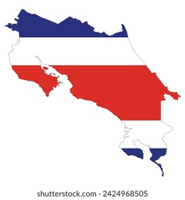 Map of Costa Rica with national flag of Costa Rica. 