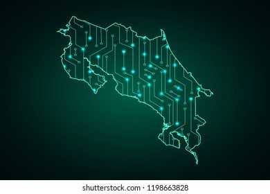 Map of Costa Rica, network line, design sphere, dot and structure on dark background with Map Costa Rica, Circuit board. Vector illustration. Eps 10