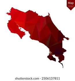 Map of Costa Rica - Red Geometric Rumpled Triangular , Polygonal Design. Vector illustration eps 10.