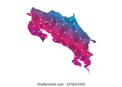 Map of costa Rica. Wire frame 3D mesh polygonal network line, design sphere, dot and structure. communications map of costa Rica.