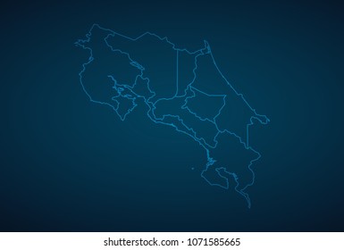 Map Costa Rica-Abstract High Detailed Glow Map on Dark Background for design app, ui,Travel. Vector eps 10.