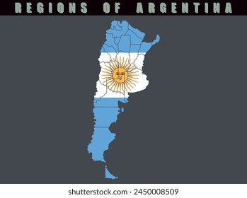 Map of the country of Argentina. Detailed vector map of Argentina by region. Map of Argentina with flag.