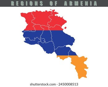 Map of the country of Armenia. Detailed vector map of Armenia by region. Map of Armenia with flag.