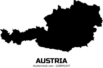 Mapa del país DE AUSTRIA en negro.  Con la descripción del nombre del país "AUSTRIA".
