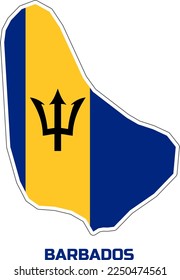 Map of the country of BARBADOS  in the  colors of the flag of  the country of BARBADOS.  With the  caption of the  name of the country "BARBADOS".
