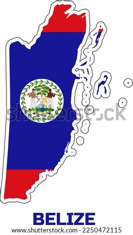 Map of the country of BELIZE in the colors of the flag of the country BELIZE.  With the caption of the name of the country "BELIZE".