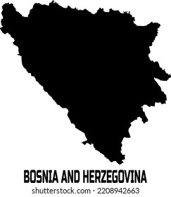 A map of the country of BOSNIA AND HERZEGOVINA in  black.  With the description  of the name of the country " BOSNIA AND HERZEGOVINA".