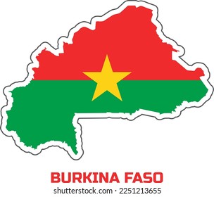 Map of the country of BURKINA FASO in the  colors of the state  flag of  BURKINA FASO.  With the  caption of the  name of the country "BURKINA FASO".