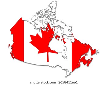 Map of the country of Canada with the flag of that country