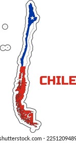 Map of the country of Chile in the  colors of  the flag of  the country of CHILE.  With the  caption of  the name of the country "CHILE".