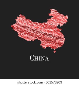 A Map of the country of China. 
Illustration of China. China vector map. Silhouette of China.