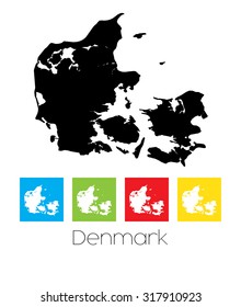 A Map of the country of Denmark