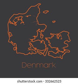 A Map of the country of Denmark