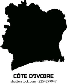 Mapa del país de CÔTE D'IVOIRE en negro.  Con la leyenda del nombre del país "CÔTE D'IVOIRE".