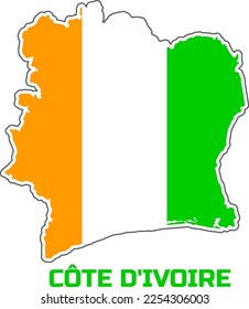 Map of the country CÔTE D'IVOIRE in the  colors of  the country flag CÔTE D'IVOIRE.  With the  caption of the name  of the country "CÔTE D'IVOIRE".