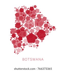 map of country filled with mosaic of pentagons of different sizes and degrees of transparency