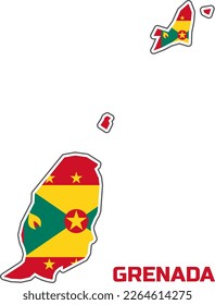 The map of the country GRENADA  in the colors of the state flag  of GRENADA.  With the caption of the name of the country "GRENADA".