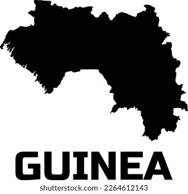 Map of the country of GUINEA in black. With the caption of the name of the country  " GUINEA".