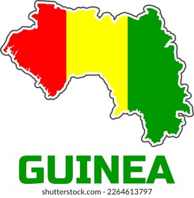 Map of the country of GUINEA  in the colors of the flag of the country of GUINEA.  With the caption of the name of the country "GUINEA".