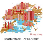 Map of country Hong Kong with building and famous monument in vector