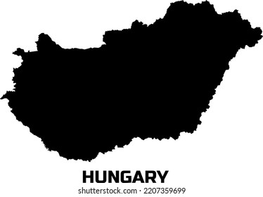Map of the country hungary in  black.  With the description of the name of the country "HUNGARY".