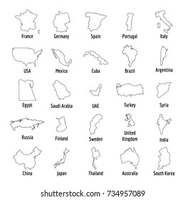 Map country icon set. Outline il6lustration of 25 map country vector icons for web