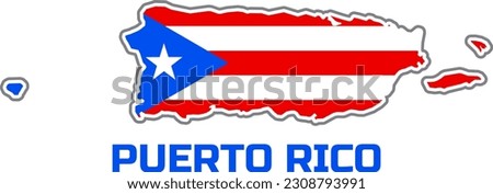 Map of the country of PUERTO RICO  in the colors of the state flag of PUERTO RICO.  With the description of the country name 