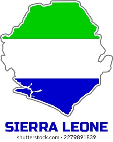 Map of the country of SIERRA LEONE  in the colors of the  flag of the country SIERRA LEONE.  With the caption of the country name "SIERRA LEONE".