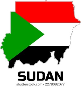  Map of the country of SUDAN in the colors of the flag of the country of SUDAN.  With the caption of the country name "SUDAN".