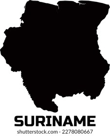  Map of the country SURINAME in black. With the caption of the country name " SURINAME".