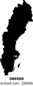 Map of the country of SWEDEN in black. With the description of the name of the country "SWEDEN".