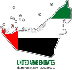 Map of the country  united arab emirates in the colors of the flag of the country united arab emirates.  With the description of the country name "UNITED ARAB EMIRATES".