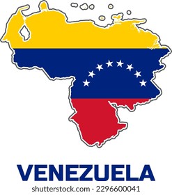 Map of the country VENEZUELA  in the  colors of the flag of the  country VENEZUELA.  With the caption of the country name "VENEZUELA".