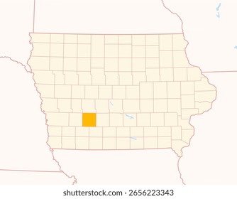 Map of the County Adair (Iowa, US) showing the Federal State with the highlighted County