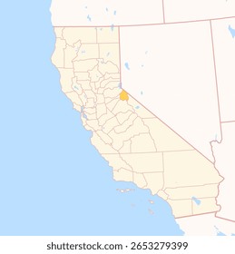 Map of the County Alpine (California, US) showing the Federal State with the highlighted County