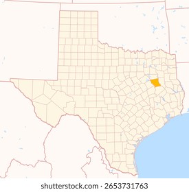 Map of the County Anderson (Texas, US) showing the Federal State with the highlighted County