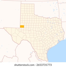 Map of the County Andrews (Texas, US) showing the Federal State with the highlighted County