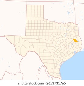 Map of the County Angelina (Texas, US) showing the Federal State with the highlighted County