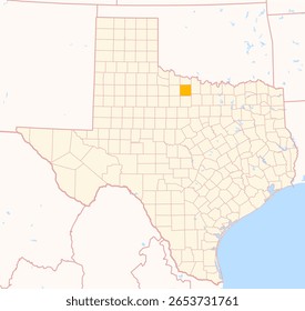 Map of the County Archer (Texas, US) showing the Federal State with the highlighted County
