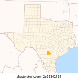 Map of the County Atascosa (Texas, US) showing the Federal State with the highlighted County