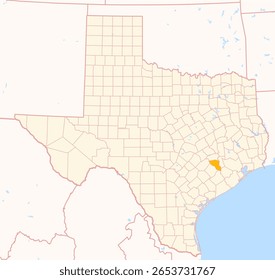 Map of the County Austin (Texas, US) showing the Federal State with the highlighted County