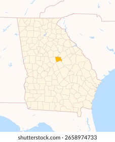 Mapa del condado de Baldwin (Georgia, Estados Unidos) que muestra el estado federal con el condado destacado