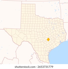 Map of the County Bastrop (Texas, US) showing the Federal State with the highlighted County