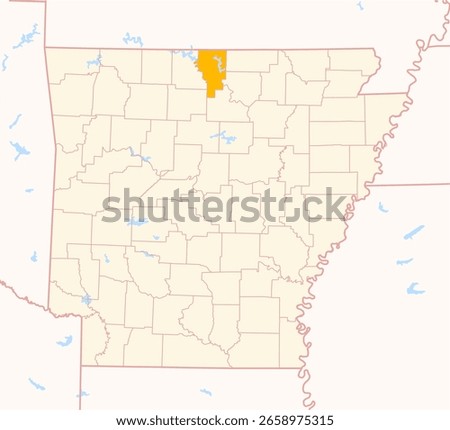 Map of the County Baxter (Arkansas, US) showing the Federal State with the highlighted County