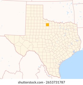 Map of the County Baylor (Texas, US) showing the Federal State with the highlighted County
