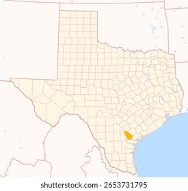 Map of the County Bee (Texas, US) showing the Federal State with the highlighted County